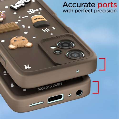 Image of Pikkme Back Cover for Oneplus Nord Ce 2 Lite 5G | Cute Fun Cartoon 3D Bear Silicone Full Body Protection Bumper Case (Brown)