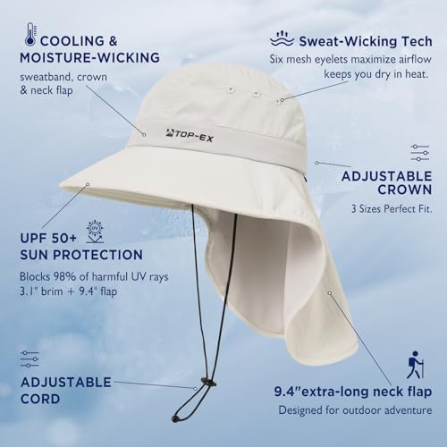 Image of TOP-EX Cooling Sun Hat with Neck Flap - UPF 50+ Wide Brim Breathable Hat for Hiking, Fishing & Big Heads