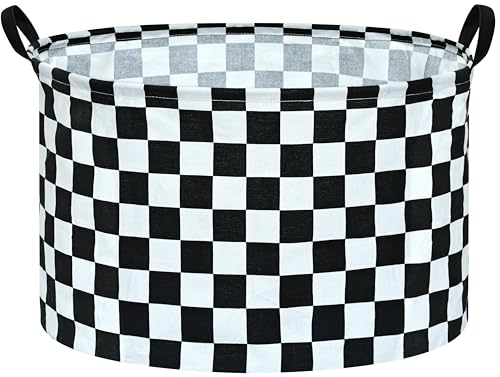 Image of Checkered Storage Basket Extra Large 80L Kids Hamper Baby Laundry Basket Waterproof Toys Car Organizer Collapsible Canvas for Home /Dorm /Pet /Office /Closet /Shelf /Gift Baskets