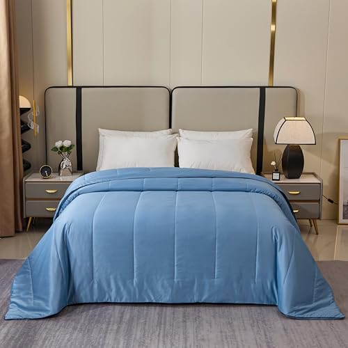 2025 Premium Non-Vacuum Reversible Lightweight Cooling All Season Comforter Quilt - Soft Breathable Fluffy (Sky Blue, King) - image 1