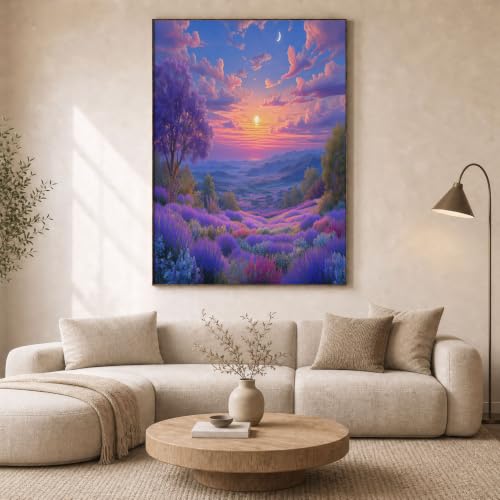 Impression sur toile de montagnes et lavande violette 28x40