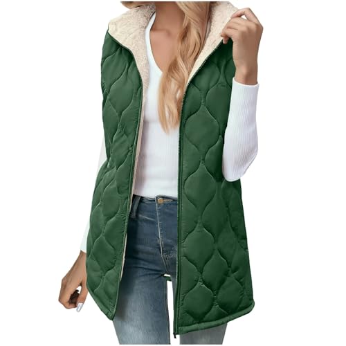 Image of AnnSemo Women's Fleece Lined Gilets Ladies Winter Padded Coats Longline Hooded Quilted Jacket Warm Parka Zip Up Outwear Sleeveless Body Warmer Casual Comfy Womens Gilet with Pocket