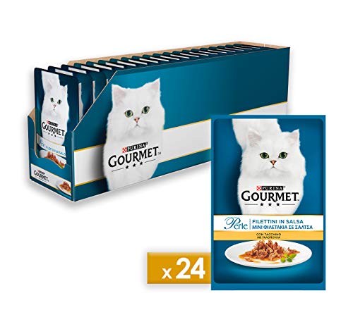 Purina Gourmet Perle Umido Gatto Filettini in Salsa con Tacchino, 24 Buste da 85 g Ciascuna, Confezione da 24 x 85 g