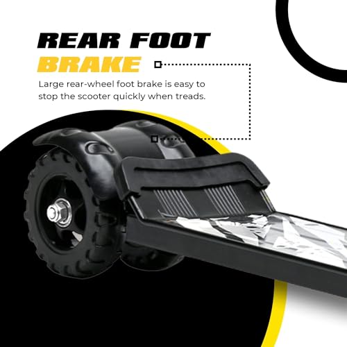 Image of Kick Steel Scooter for Kids, 3 Adjustable Height Scooter, Foldable & Attractive PVC Wheels with Rare Brakes for Kids Age Upto 3+ Years Strong Steel Base Heavy Dute Upto 70kg (with Shocker) (Black)