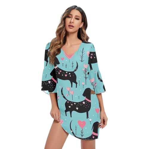 Robe en mousseline de soie bleue imprimé teckel exprimez votre passion avec poésie