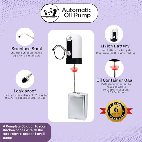 Image of Oil Panda Automatic Stainless Steel Oil Dispenser Pump for 15L Tin | USB Rechargeable Wireless Touch with Flexible Tube | Spill Control Flow | Kitchen Oil Transfer Device | Home & Commercial Use