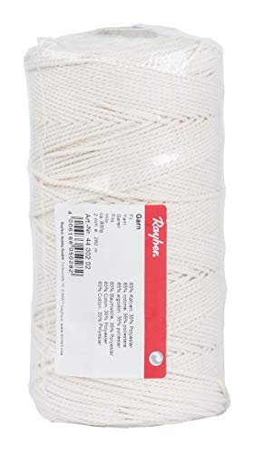 Rayher Hobby Rayher Yarn, 2 mm Diameter, White, Spool 260 m, Approx. 600 g, 80% Cotton, 20% Polyester, Cotton Yarn, Cotton Cord, Macrame Yarn, Warp Yarn, Cord, Cord for Crafts, 4400202