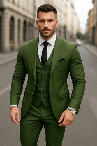 MoranX Business Men Suits Regular Fit 3 Piece Tuxedos Notch Lapel Blazer Vest Pants for Wedding Grooms2