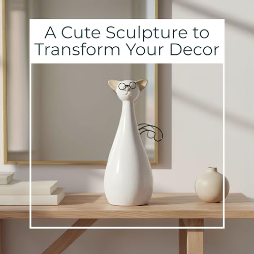 Figura decorativa de cerámica en forma de gato beige 10 in miniatura 3