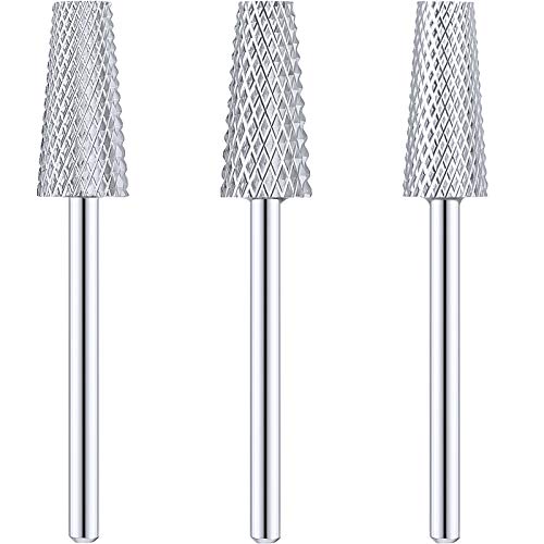 Honoson 3 Pcs 5 in 1 Nail Drill Bit 3/32" Tapered Barrel Bit, Silver