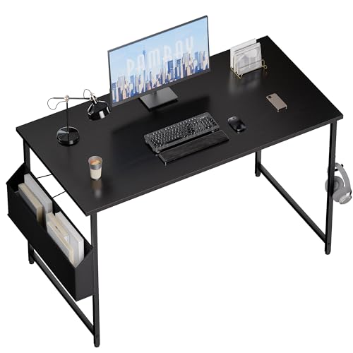 Image of Pamray 47 Inch Computer Desk for Small Spaces with Storage Bag, Home Office Work Desk with Headphone Hook, Small Office Desk Study Writing Table