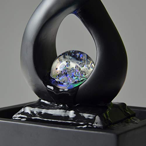 Zen'Light Kamerfontein, modern, Amor zwart, decoratie, Zen-sfeer, met pomp en LED-verlichting, 14 x 14 x 31 cm - Afbeelding 5