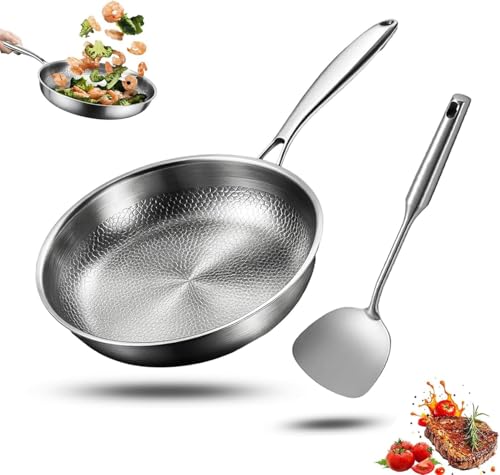 Genérico Sartén de titanio con espátula, antiadherente wok martillado de titanio Nutrition para cocinar, sartén de sin recubrimiento, sartén de por inducción (Sin tapa, 28cm)