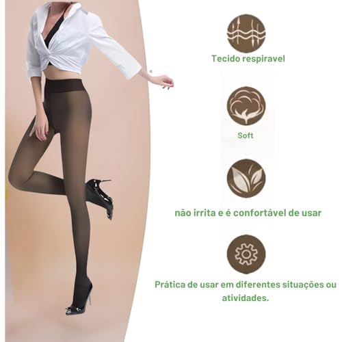 Meia Calça Peluciada Forrada Translúcida Térmica para Inverno, Elegância e Conforto