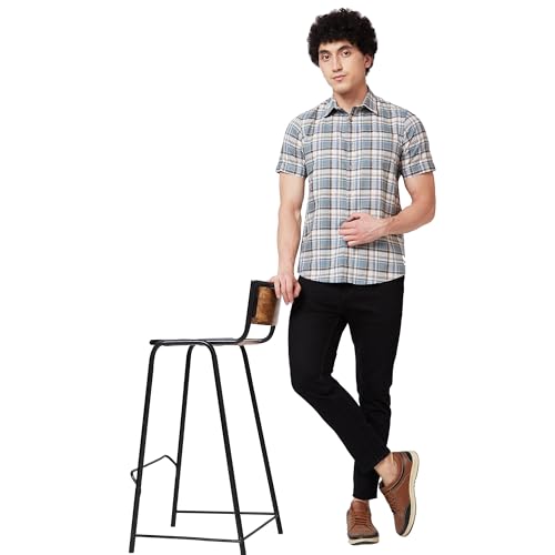 Image of Spykar Men's Regular Fit N /A Half Sleeve Checked Casual Shirts