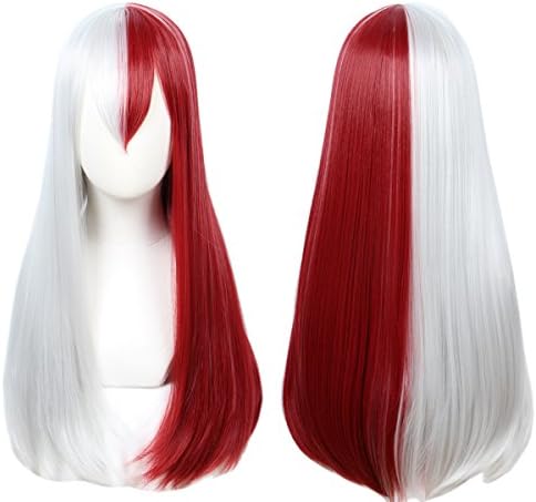Linfairy Half Red and Sliver Wig Halloween Costume Cosplay Wig (Long wig)
