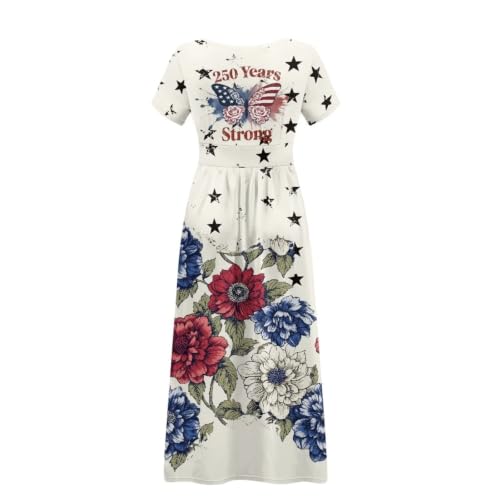 Image of Women's Fall Summer Short Sleeve Ankle Length V-Neck Party Dress with Pockets Size S-3XL