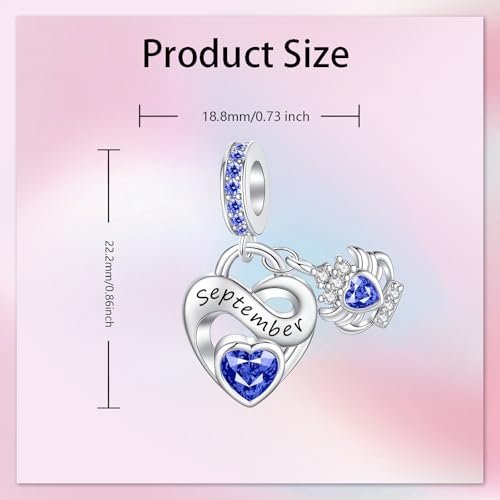Image of Birthstone Charm 925 Sterling Silver Charms fits Bracelets and Necklace Pendant Bead Happy Birthday Charms Jewelry Present for Women Family Friends
