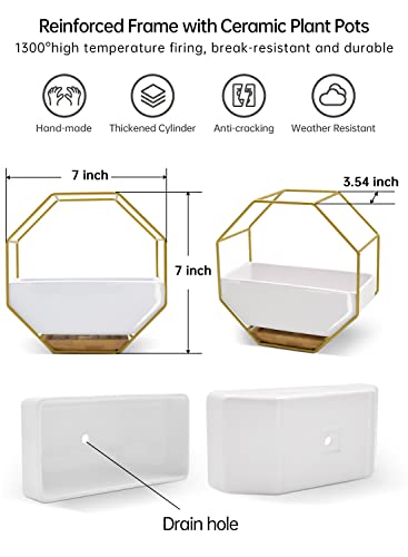 Chiree Succulent Planters 7×3.5 Inch Decorative Ceramic Flower Plant Pots With Metal Holder Hanging And Place Dual-Purpose Garden Planter Pot With Drainage And Saucer For Indoor Home Office Desktop #TOP2