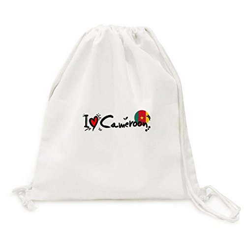 Sac à cordon Cameroun en toile avec illustration drapeau cœur amour pour voyage