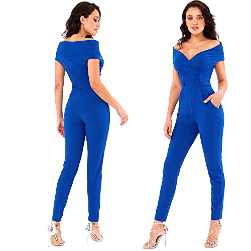 Enterizo de mujer azul real con hombros descubiertos ideal para tus vestidos de fiesta casual