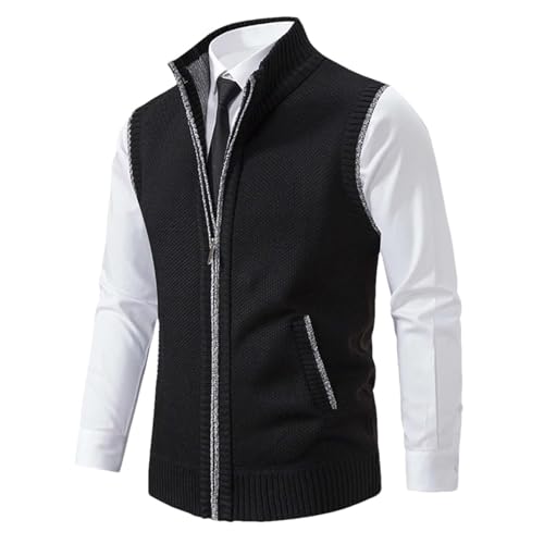Men's Full Zip Knit Vest Stand Collar Business Casual Sweater Sleeveless Warm Slim Fit Soft Outerwear