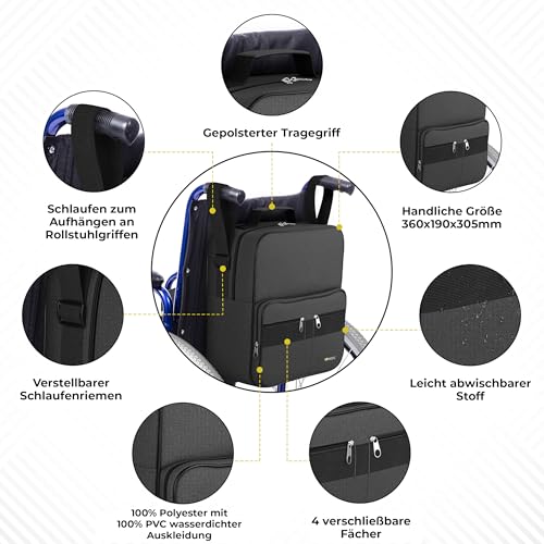iMedic Deluxe Rollstuhltasche – lässt Sich an den Griffen befestigen, um eine nützliche und praktische Aufbewahrung zu bieten (schwarz)
