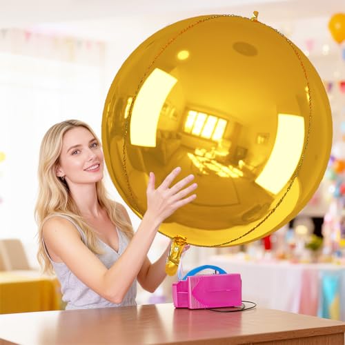 Image of Gold Round Foil Balloons 32 Inch 5 Pcs 4D Ball Balloons Metallic Golden Balloon Ornament Mylar Balloon Chrome for Birthday Graduation Wedding Anniversary New Year Disco Party Decorations