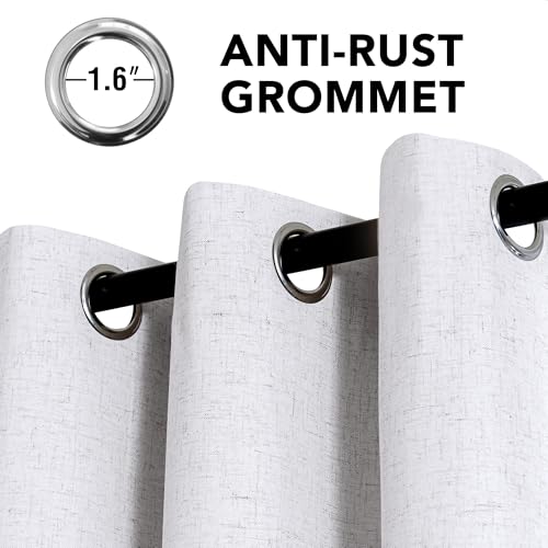 Image of H.VERSAILTEX Linen Curtains 100% Blackout Curtains for Bedroom 120 inch Long Full Light Blocking Nature Linen Blended Window Curtains for Living Room Nickel Grommet (2 Panels, Heathered White)