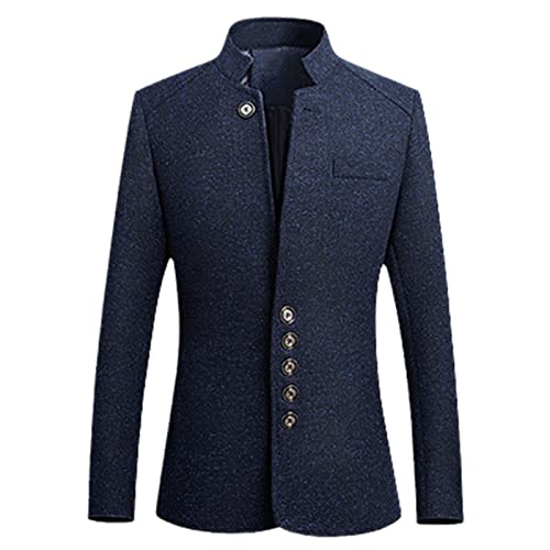 Blazer décontracté à col montant homme veste rétro chinoise cintrée bleu