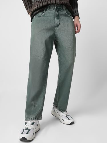 Image of Neostreak Men's Loose Baggy Fit Heavy Washed Jeans Non-Stretchable