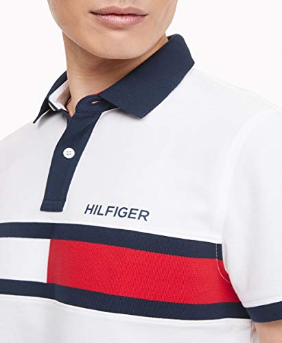 Tommy Hilfiger Men's Flag Pride Polo Shirt in Custom Fit, Bright White, Large