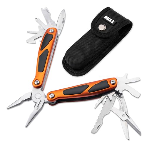 DMAX® Maxigrip - EDC Multitool 12 in 1 Vielzweck-Werkzeug mit Gürteltasche - Camping Mulitfunktionsmesser - Outdoor- & Survival-Tool mit Profi Zange, Messer, Säge, Schere, Flaschen- & Dosen-Öffner