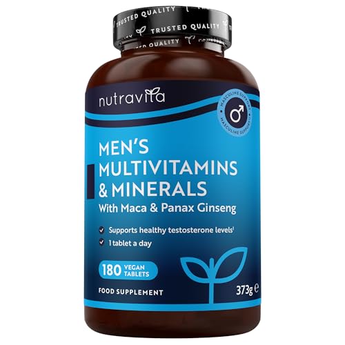 Nutravita Mens Multivitamins and Minerals - 25 Essential Active Vitamins and Minerals with Added Maca Root and Panax Ginseng - Multivitamin Tablets for Men - 180 Vegan Tablets - Made in The UK