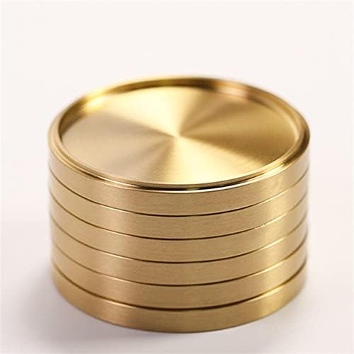 Pure Copper Tea Cup Holder Simple Golden Coasters Chinese Kung Fu Tea Set Tea Ceremony Heat Insulation Zen Coffee Mug Mats (6pcs 10cm)