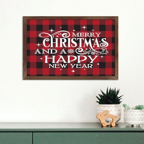 Panneau de décoration murale Noël en bois vertical avec cadre