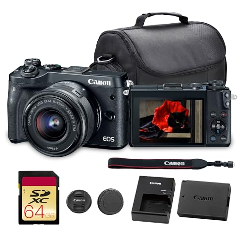 Canon EOS M6 Mirrorless Digital Camera with 15-45mm Lens | 24.2MP APS-C Sensor, Dual Pixel AF & Full HD Video | Travel & Vlogging Camera (1724C011) + Shoulder Bag + 64GB Memory Card