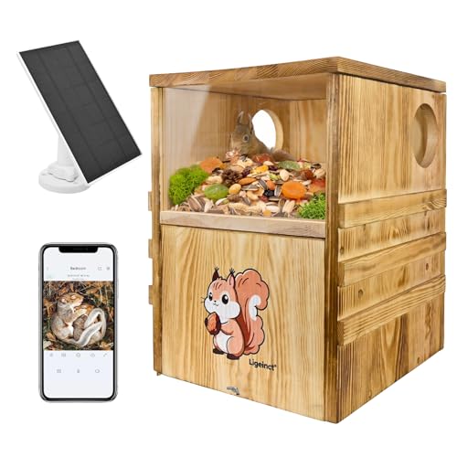 Ligeinct Large Outdoor Squirrel Box with Camera & Feeder 2-in-1 Auto Detect & Notify 2.4G WiFi APP Control Nesting Box with Camera Inside for Chipmunk House (Squirrel House with Camera)