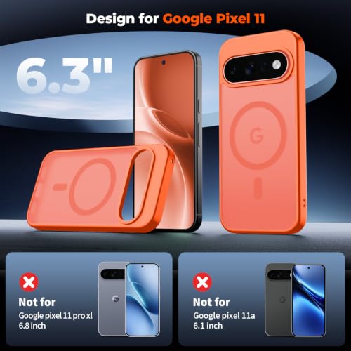 Image of SUPFINE Magnetic for Google Pixel 11 Case - Orange | With Screen Protector,Translucent Matte,Built-in Magnets,Military Grade Drop Protection,Shockproof Phone Cover