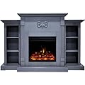 Classic Electric Fireplace with 72-In. Slate Blue Mantel, Bookshelves, Deep Log Display, Multi-Color Flames, and Remote