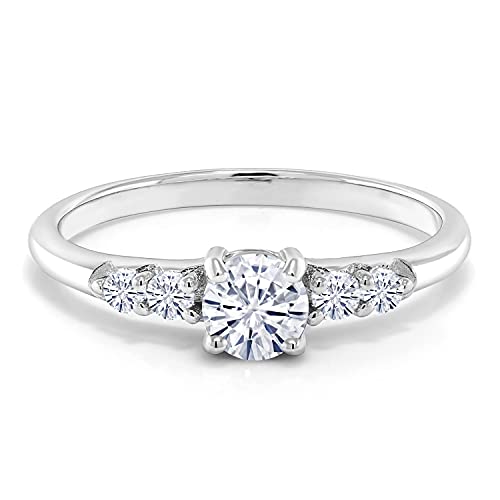 Gem Stone King 925 Sterling Silver White Moissanite Engagement Ring For Women (0.65 Cttw, Round 5MM, Gemstone Birthstone, Available in Size 5,6,7,8,9)3