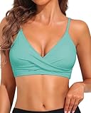 VividHarbor Women's Twist Front V Neck Bikini Top Padded Adjustable Spaghetti Straps Bathing Suit Tops Only Mint