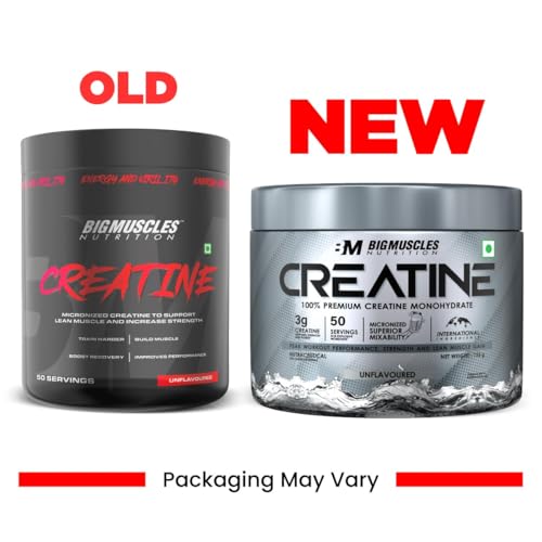 Image of Bigmuscles Nutrition Creatine [155 G,50 Servings]| Unflavoured|Micronized Creatine Monohydrate To Support Lean Muscle Repair & Recovery|Increase Strength&Athletic Performance,Powder,1 Count