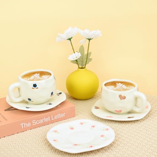 Juego de taza y platillo de cerámica Koythin 10 oz miniatura 4