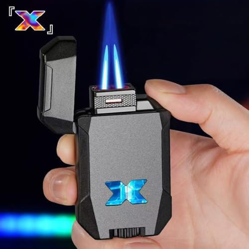 Mecha Dual-Flame Encendedor Resistente al Viento con LED miniatura 3