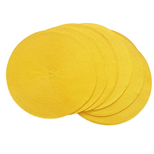 SCF2017 Manteles individuales redondos de plástico tejido de 38 cm, elegantes y prácticos, juego de 6, color amarillo