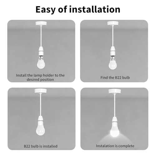 B22 Lamp Holder - Ceiling Pendant Light Fitting, 2 PCS White Plastic Light Bulb Holder for Kitchen Island Living Room Bedroom Dinning Room Lightings - Image 6