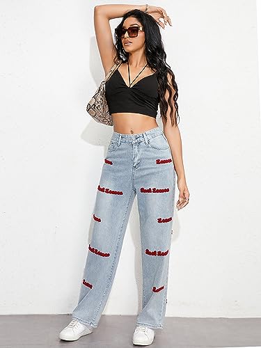 Dxyufazhe Women's Casual Loose Denim Pants High Waist Pockets Straight Wide Leg Jeans4