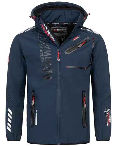 Geographical Norway Herren Herbst Winter Jacke Softshell Jacke Outdoor Regen Übergangs, Farbe:Navy-Schwarz, Größe:XXL