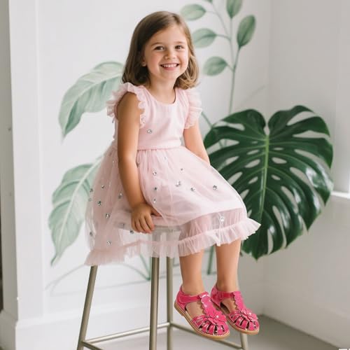 Image of Hehainom Toddler Girls Sandals Closed Toe Flats Dress Sandals Summer Flower Kids Shoes